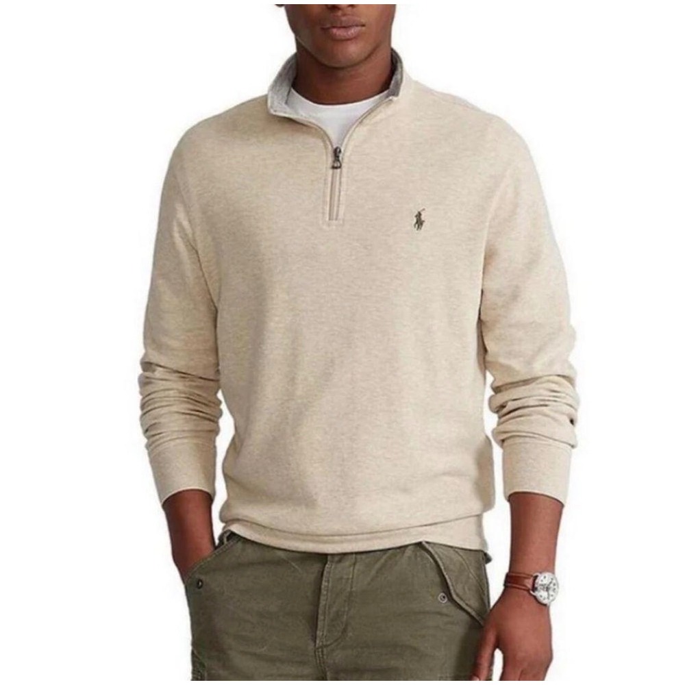 Polo Ralph Lauren Quarter Zip Pullover Sweatshirt Beige Small Logo EUC